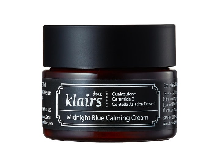 Klairs Midnight Blue Calming Cream 30 ml rauhoittava kasvovoide herkälle iholle tummassa lasipurkissa mustalla kannella