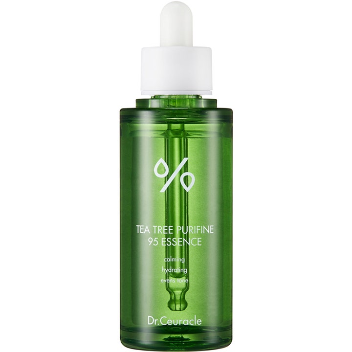 Dr. Ceuracle Tea Tree Purifine 95 Essence rauhoittava hoitoneste vihreässä lasipullossa valkoisella pipetillä