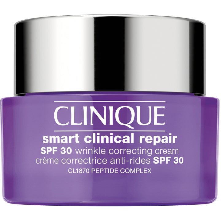 Clinique Smart Clinical Repair SPF 30 50ml ryppyjä silottava kasvovoide liilassa purkissa hopeisella korkilla.