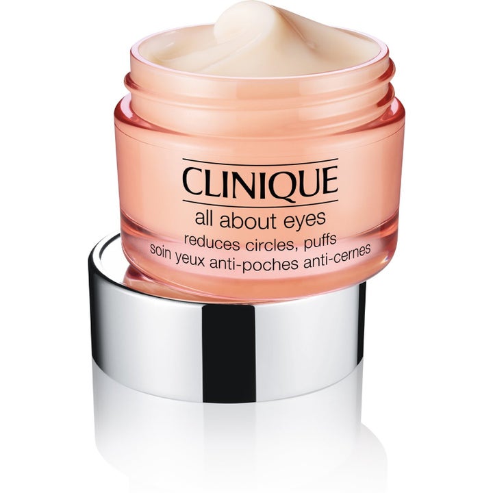 Clinique All About Eyes 30 ml silmänympärysvoide vähentää tummuutta ja turvotusta persikanvärisessä purkissa
