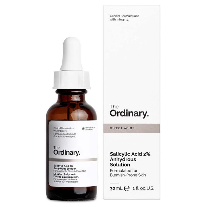 The Ordinary Salicylic Acid 2% Anhydrous Solution 30 ml epäpuhtauksia hoitava seerumi ruskeassa pipettipullossa.
