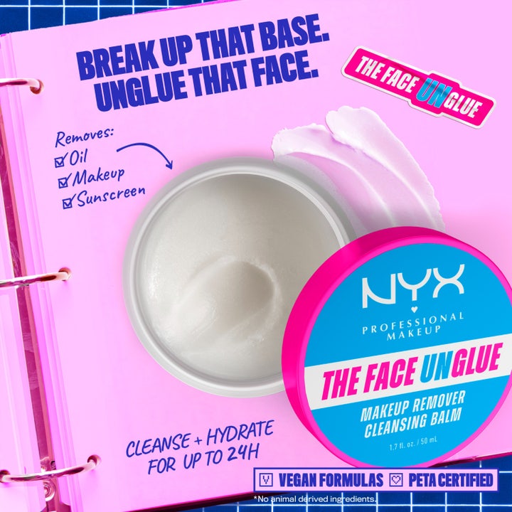 NYX Professional Makeup Face Unglue 50 ml puhdistusbalmi poistaa meikin ja aurinkovoiteen. Valkoinen voide avatussa purkissa.
