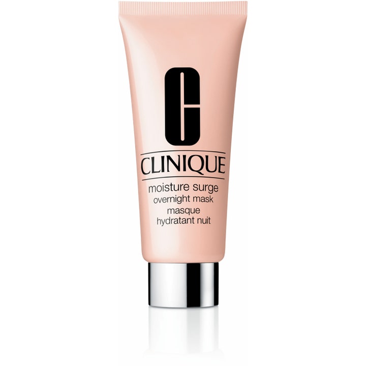 Clinique Moisture Surge Overnight Mask 100 ml kosteuttava yönaamio persikanvärisessä tuubissa hopeisella korkilla.