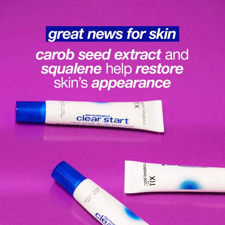 Dermalogica Post-Breakout Fix 15 ml seerumi kirkastaa ihoa skvalaanilla ja carob-uutteella violetilla taustalla