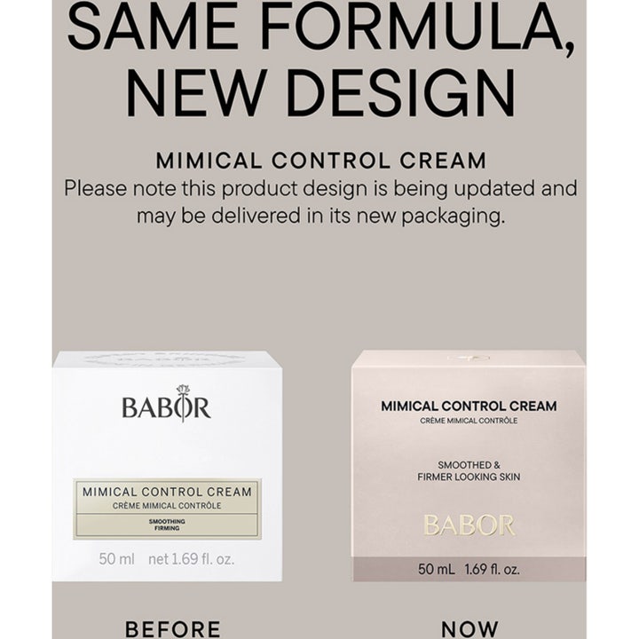 Babor Mimical Control Cream 50 ml juonteita silottava päivävoide ja lähikuva pehmeästä vaaleanpunaisesta kukasta