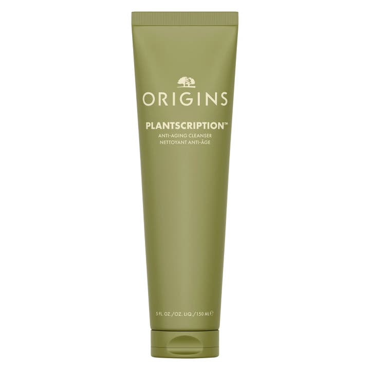 Origins Plantscription Anti-Aging Cleanser 150 ml puhdistusvoide silottaa ihoa oliivinvihreässä tuubissa kultaisella korkilla.