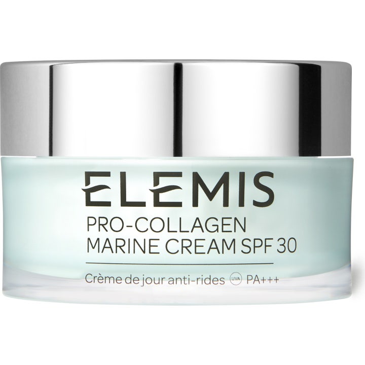 Elemis Pro-Collagen Marine Cream SPF30 50 ml silottava päivävoide vaaleansinisessä purkissa hopeisella kannella.