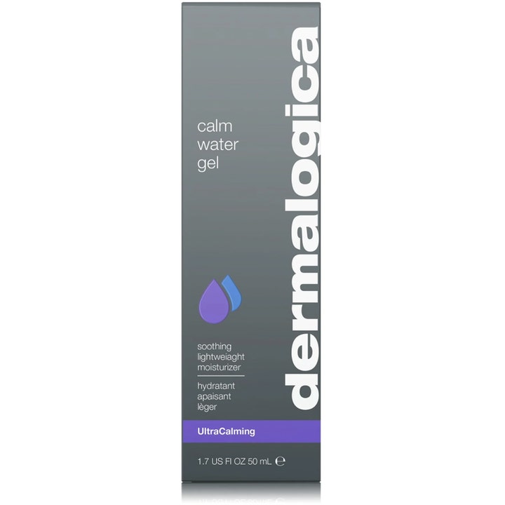 Dermalogica UltraCalming Calm Water Gel 50 ml rauhoittava geelivoide harmaassa pakkauksessa violetilla raidalla.
