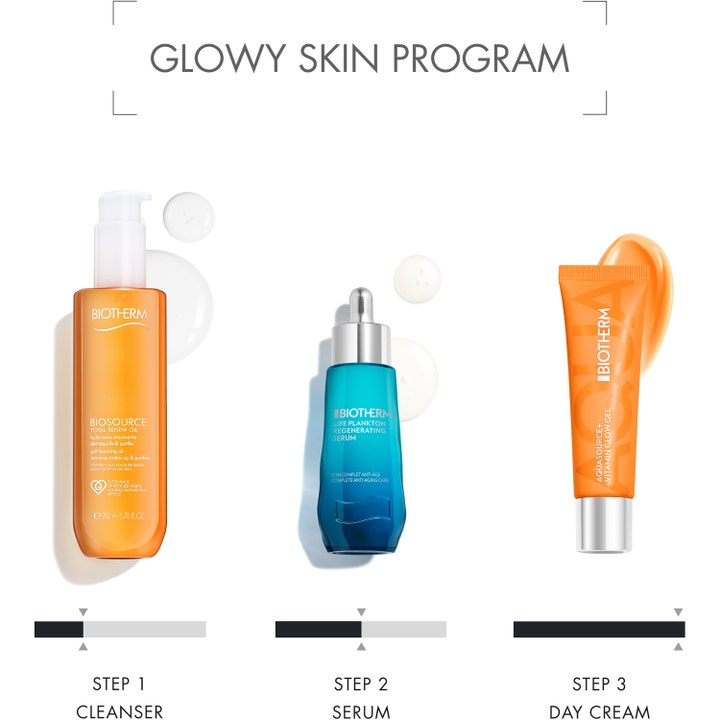Biotherm Aquasource Vitamin Glow Gel 30 ml päivävoide osana Glowy Skin Program -ihonhoitorutiinia.