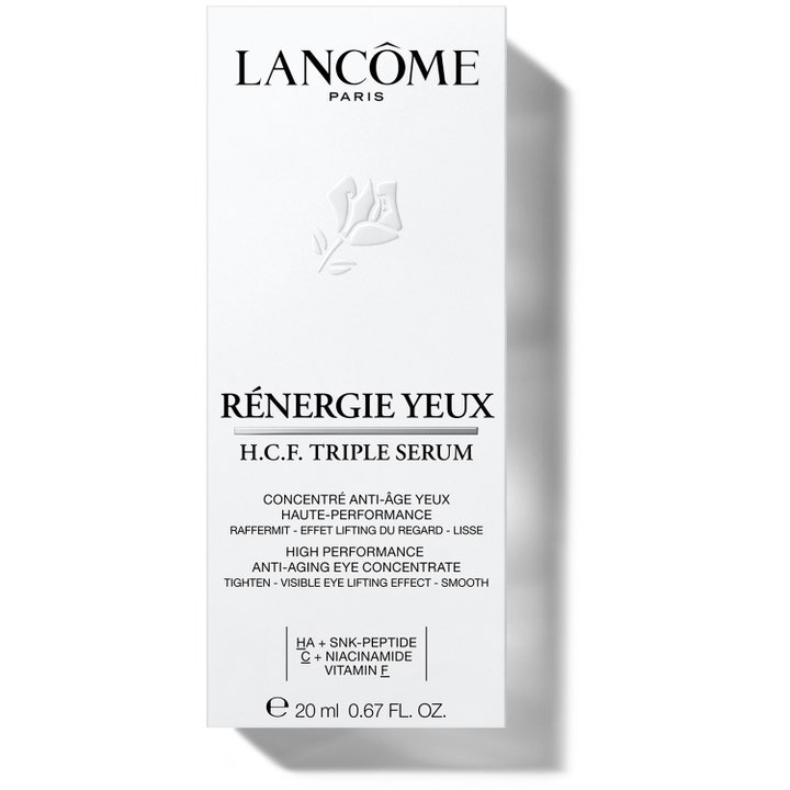 Lancôme Rénergie H.C.F. Triple Serum Eye 20 ml silmänympärysseerumi valkoisessa pahvipakkauksessa.