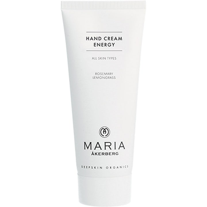 Maria Åkerberg Hand Cream Energy virkistävä käsivoide valkoisessa tuubissa sisältää rosmariinia ja sitruunaruohoa.