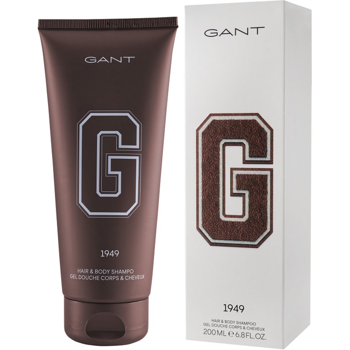 GANT 1949 Hair & Body Shower Gel 200 ml suihkugeeli ruskeassa tuubissa ja valkoisessa logopakkauksessa