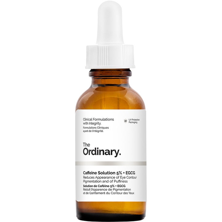 The Ordinary Caffeine Solution 5% + EGCG 30 ml silmänympärysseerumi vähentää turvotusta ruskeassa pipettipullossa.