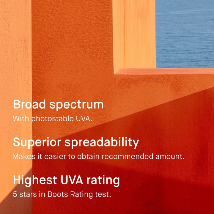 EVY Technology Sunscreen Mousse For Kids SPF50 Duo aurinkovoide, oranssi infografiikka korkeasta UVA-suojasta.