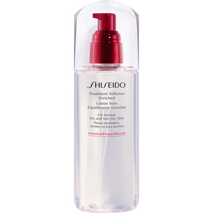 Shiseido Treatment Softener Enriched 150 ml kosteuttava kasvovesi kirkkaassa pumppupullossa punaisella korkilla.