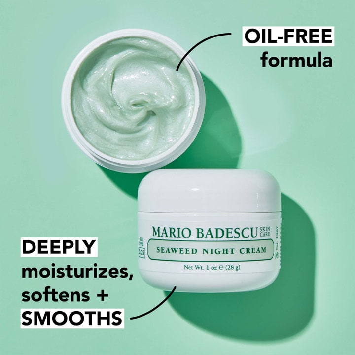 Mario Badescu Seaweed Night Cream 29 ml öljytön nattkräm kosteuttaa ja silottaa vaaleanvihreällä koostumuksellaan.