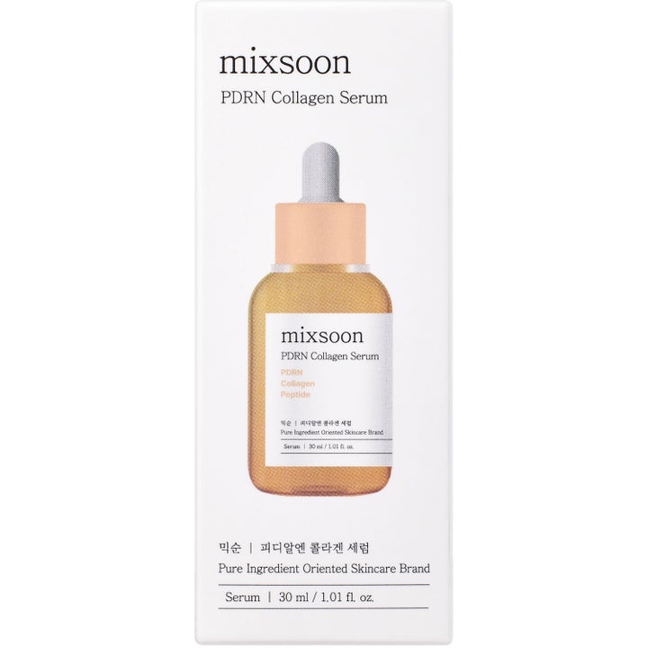 Mixsoon PDRN Collagen Serum 30 ml kiinteyttävä kasvoseerumi valkoisessa pakkauksessa jossa on kuva pipettipullosta