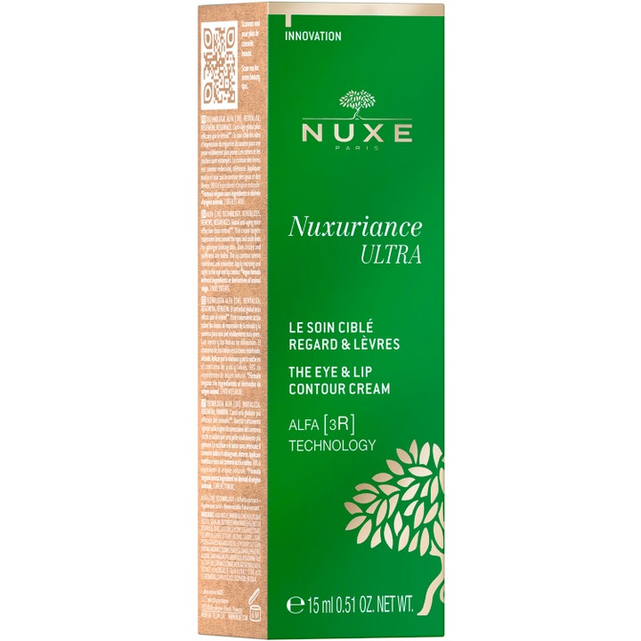 Nuxe Nuxuriance Ultra Eye &amp; Lip Contour 15 ml silmänympärysvoide vihreässä pakkauksessa häivyttää juonteita.