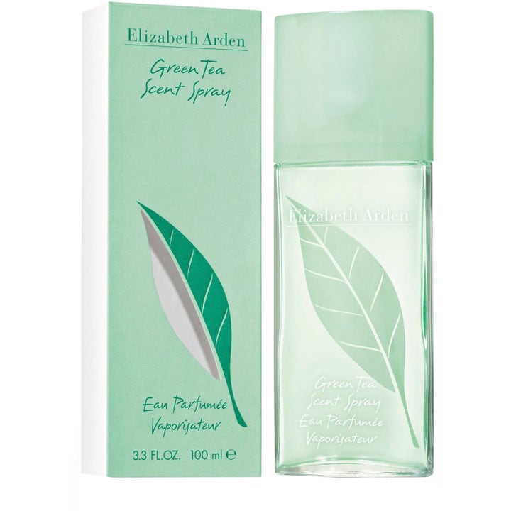 Elizabeth Arden Green Tea Scent Spray 100 ml virkistävä tuoksu lasipullossa jossa on suuri vihreä lehti
