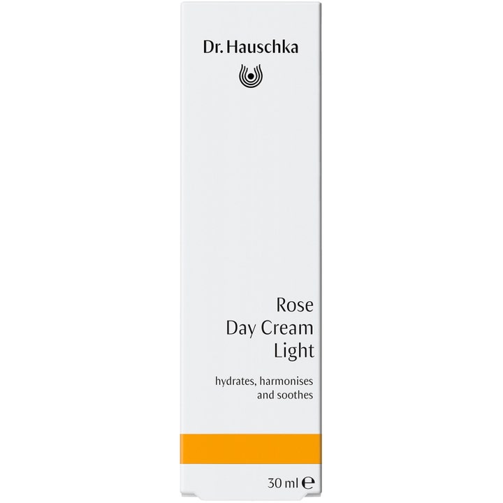 Dr. Hauschka Rose Day Cream Light 30 ml kosteuttava päivävoide valkoisessa pahvipakkauksessa.