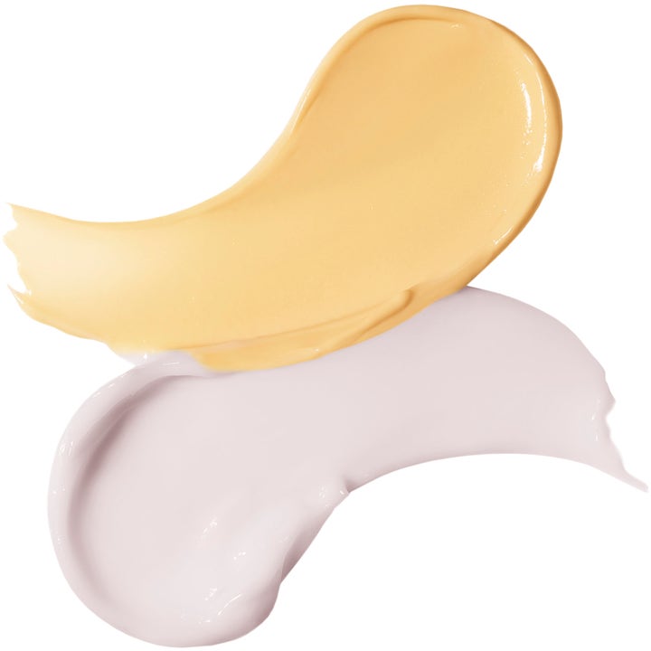 Ole Henriksen Strength Trainer & Banana Bright Eye Creme 22 ml setti keltaisia ja vaaleanvioletteja täyteläisiä voidevetoja.