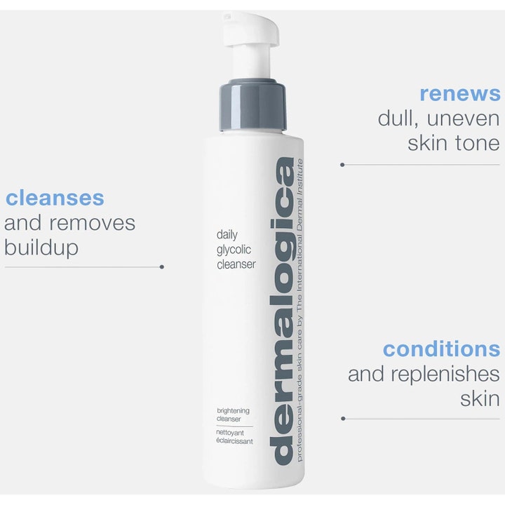 Dermalogica Daily Glycolic Cleanser 150 ml kirkastava kasvopuhdistus valkoisessa pumppupullossa uudistaa ihoa.