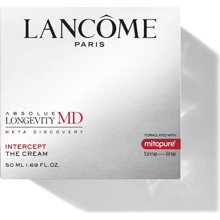 Lancôme Absolue Longevity MD Intercept The Cream 50 ml uudistava päivävoide hopeisessa pakkauksessa Mitopure-tunnuksella
