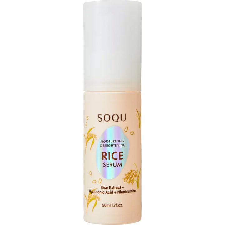 SOQU Rice Serum 50 ml kirkastava seerumi vaaleanbeige pullo valkoisella korkilla ja hologrammietiketillä