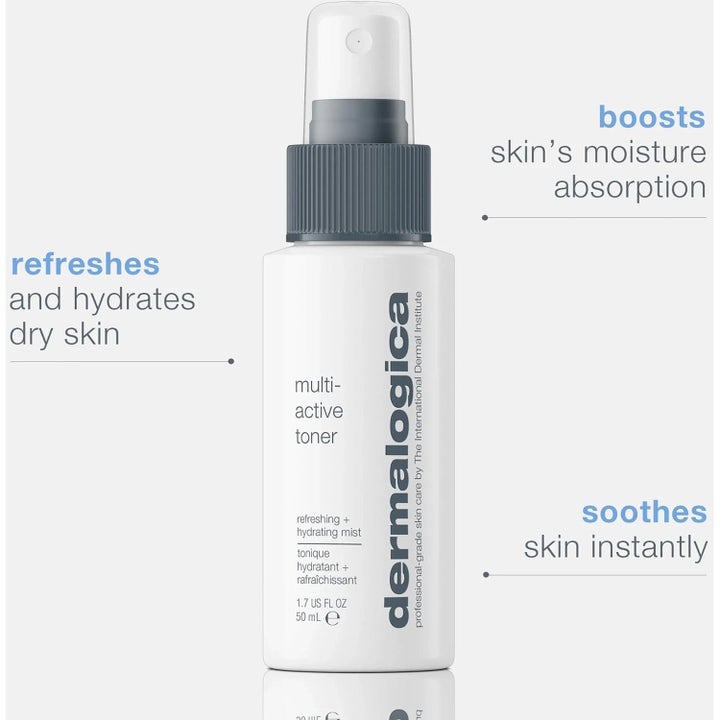 Dermalogica Multi-Active Toner Duo 50 ml kosteuttava kasvovesisuihke valkoisessa pullossa rauhoittaa ihoa välittömästi.