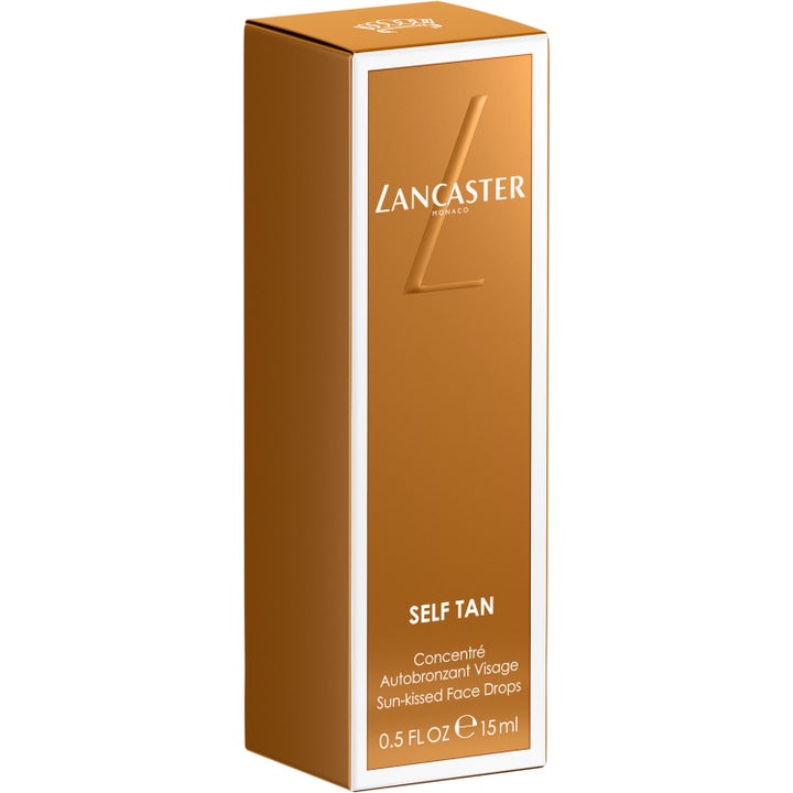 Lancaster Self Tan Face Drops 15 ml itseruskettava tiiviste kullanruskeassa pahvipakkauksessa.