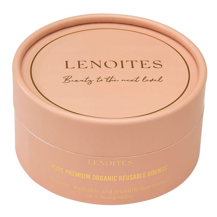 Lenoites Pure Premium Organic Reusable Rounds 5 kpl kestovanulaput meikinpoistoon persikanvärisessä rasiassa