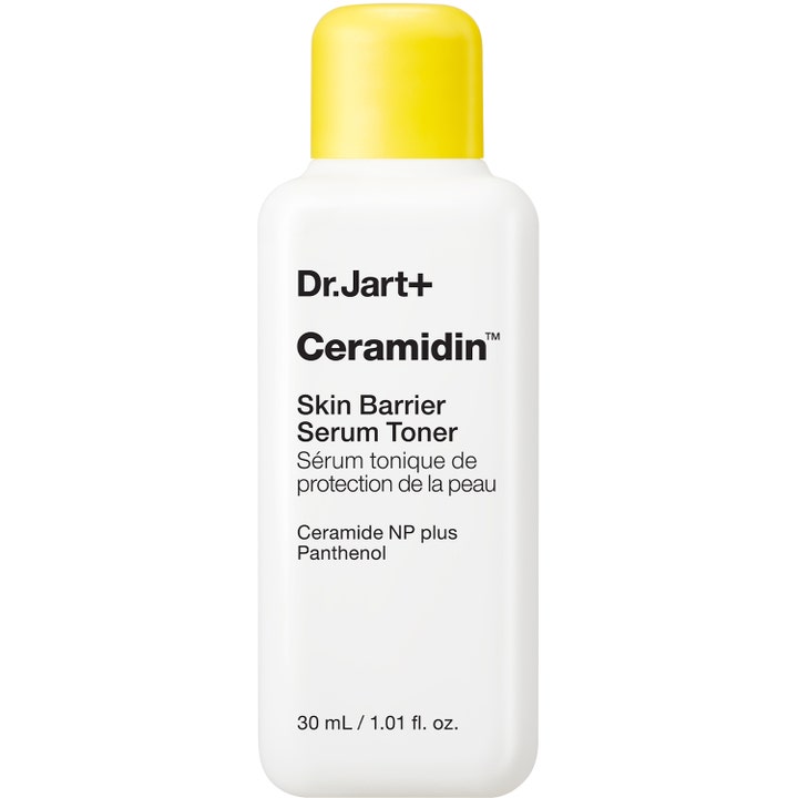 Dr. Jart+ Ceramidin Skin Barrier Serum Toner 30 ml vahvistava kasvovesi valkoisessa pullossa keltaisella korkilla