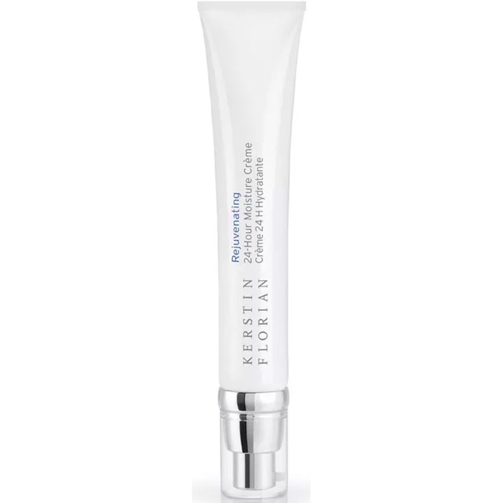 Kerstin Florian Rejuvenating 24-Hour Moisture Crème 50 ml kosteuttava kasvovoide valkoisessa hopeisessa pumpputuubissa.