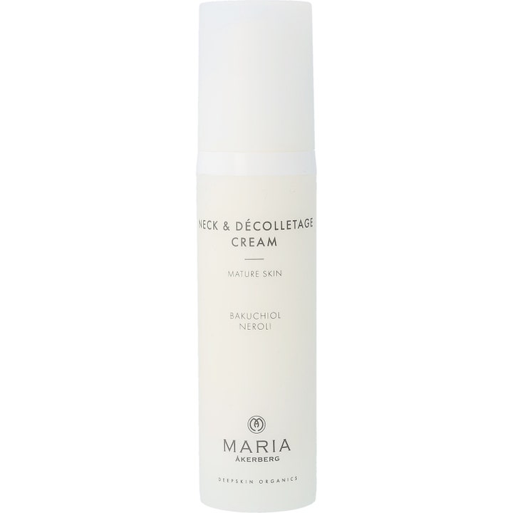 Maria Åkerberg Neck & Décolletage Cream 30 ml kiinteyttävä voide aikuiselle iholle valkoisessa pumppupullossa.