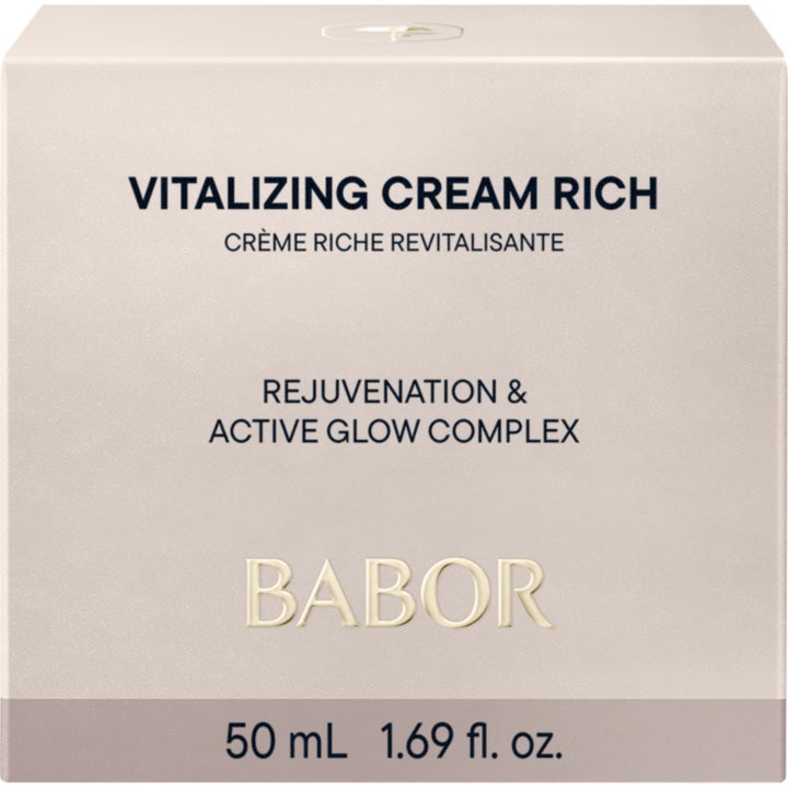 Babor Vitalizing Cream Rich 50 ml elvyttävä kasvovoide valkoisessa pakkauksessa väsyneelle iholle.