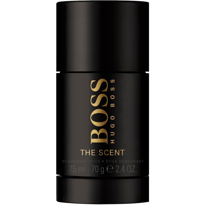 Hugo Boss The Scent 75 ml deodoranttikku antaa raikkautta tyylikkäässä mustassa pakkauksessa kultaisilla teksteillä.