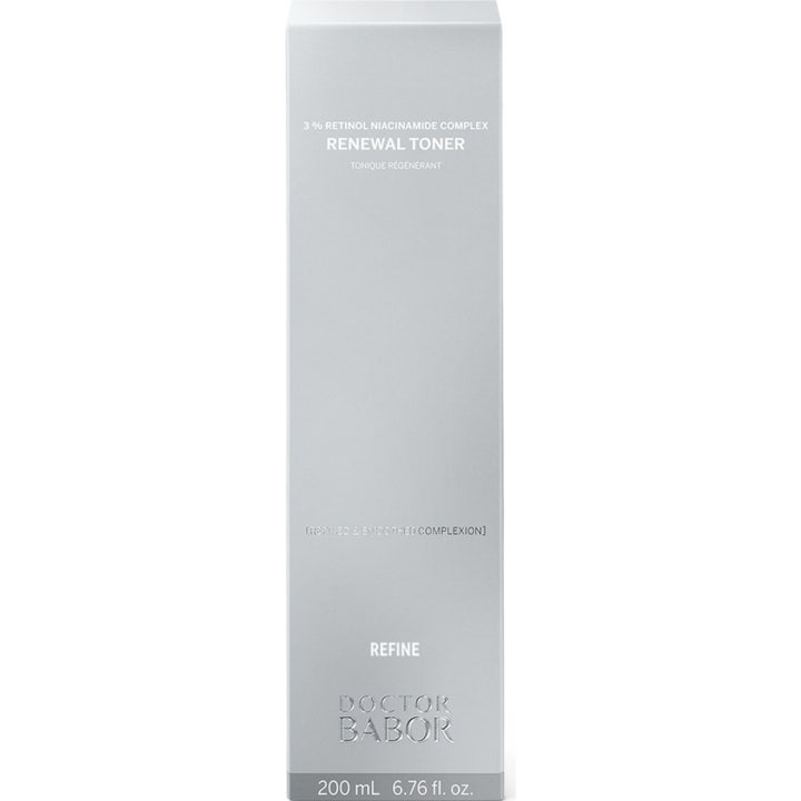 Doctor Babor Renewal Toner 200 ml uudistava kasvovesi hopeisessa pakkauksessa niasiiniamidilla ja retinolilla
