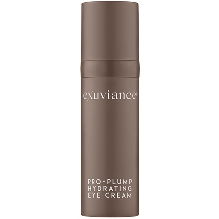 Exuviance Pro-Plump Hydrating Eye Cream 15 ml kosteuttava silmänympärysvoide ruskeassa pumppupullossa.
