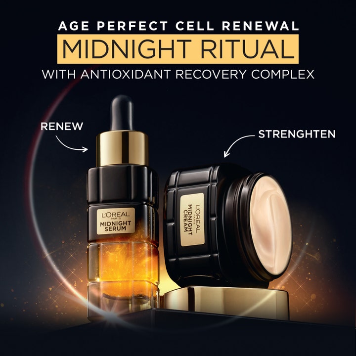 L'Oréal Paris Midnight Cream 50 ml uudistava yövoide ja seerumi Midnight Ritual Antioxidant Recovery Complex.