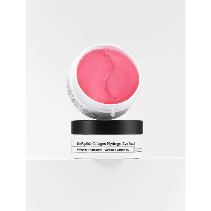 COSRX The Peptide Collagen Hydrogel Eye Patch 60 kpl silmänympärysnaamiot sisältävät vaaleanpunaisia hydrogeelilappuja.