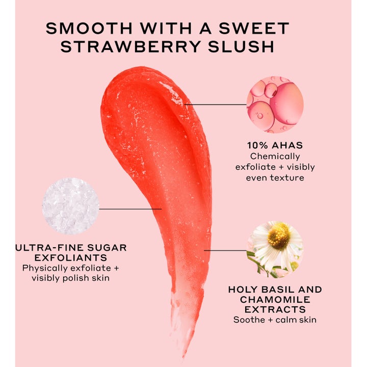 Ole Henriksen Transform Strawberry Smoothing Scrub 90 ml silottaa ihoa punaisella tekstuurillaan ja AHA-hapoilla.