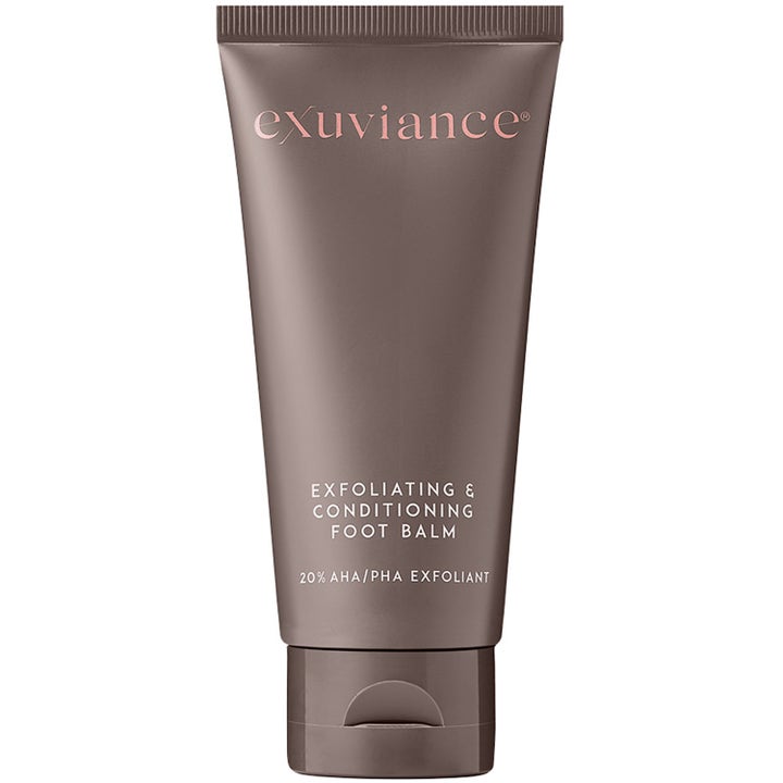 Exuviance Exfoliating & Conditioning Foot Balm 100 ml kuoriva jalkavoide ruskeassa tuubissa AHA- ja PHA-hapoilla
