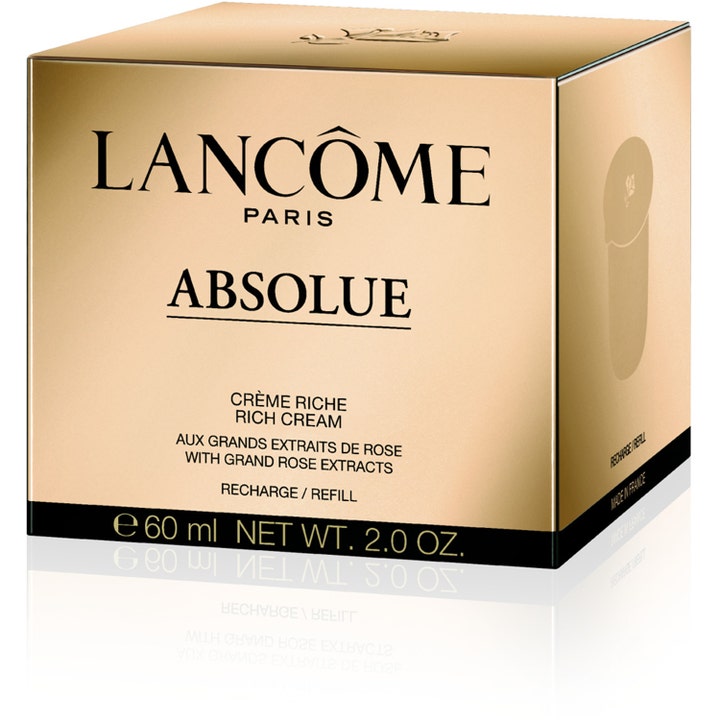 Lancôme Absolue Rich Cream 60 ml ravitseva päivävoide täyttöpakkaus ylellisessä kultaisessa ulkopakkauksessa.