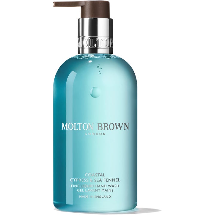 Molton Brown Coastal Cypress & Sea Fennel 300 ml raikastava käsisaippua merensinisellä geelillä ja hopeisella pumpulla