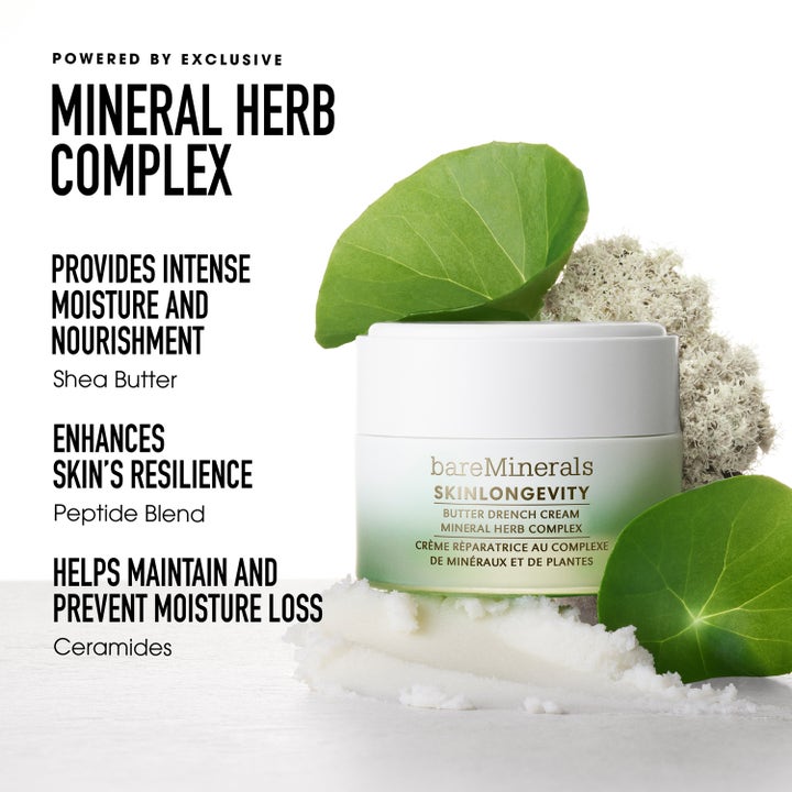 bareMinerals Skinlongevity Restorative Rich-Cream 50 ml ravitseva kasvovoide ja Mineral Herb Complex