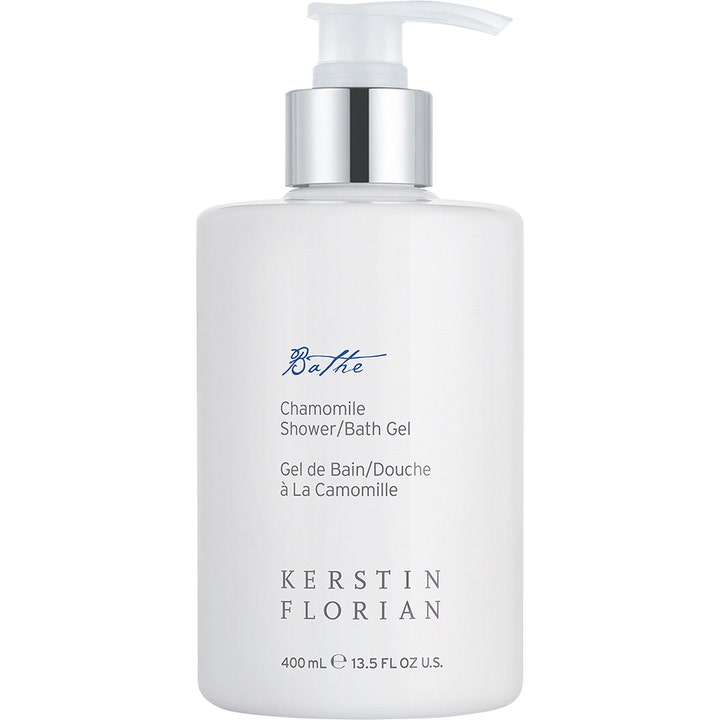 Kerstin Florian Chamomile Shower/Bath Gel 400 ml rauhoittava suihkugeeli valkoisessa pumppupullossa hopeisella kauluksella
