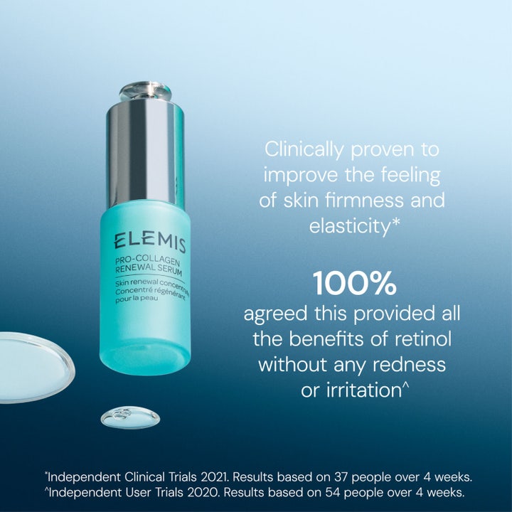 Elemis Pro-Collagen Renewal Serum 15 ml kiinteyttävä seerumi turkoosissa lasipullossa parantaa ihon elastisuutta.