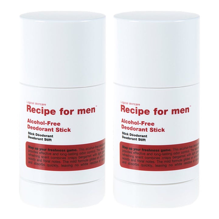 Recipe for men Alcohol-Free Deodorant Stick 75 ml alkoholiton deodorantti kaksi valkoista pakkausta rinnakkain.
