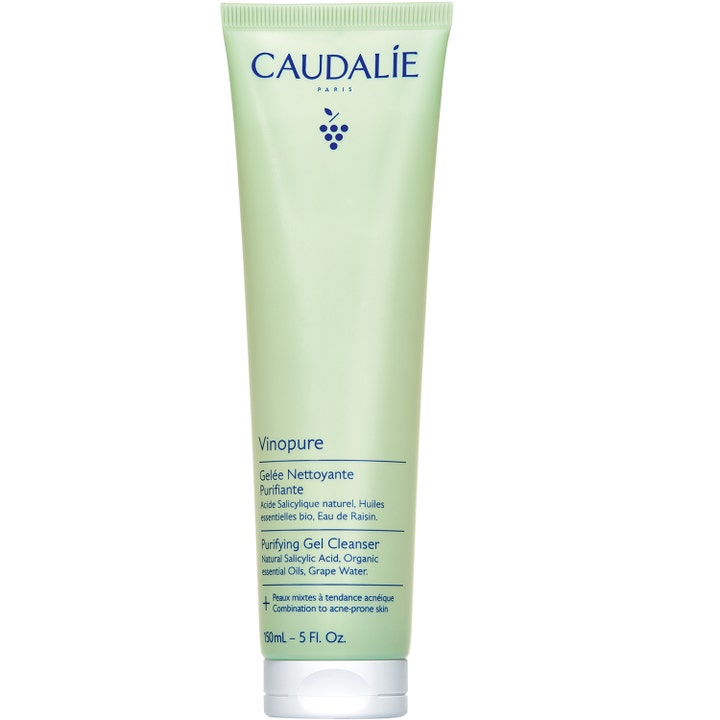 Caudalie Vinopure Purifying Gel Cleanser 150 ml puhdistusgeeli puhdistaa akneen taipuvaisen ihon vaaleanvihreässä tuubissa.