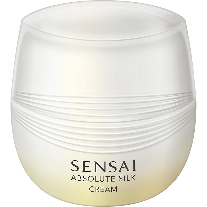 Sensai Absolute Silk Cream 40 ml silkkistä pehmeyttä antava kasvovoide pyöreässä helmiäisvalkoisessa lasipurkissa.